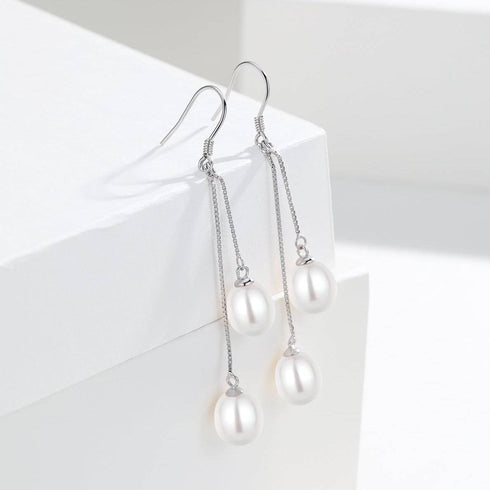 Dual Drop Freshwater Pearl Dangle Cluster Earrings - House Of Pearls